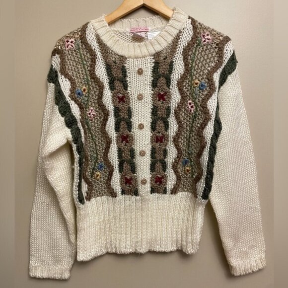 Vintage No Boundaries Knit Sweater Bows Floral Small - Picture 1 of 7